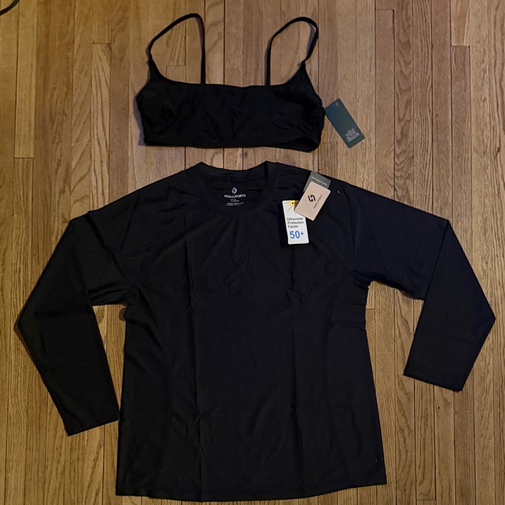 NWT Black Long Sleeve Swim Top and Swim Bralette